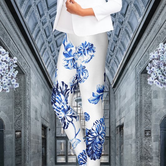 カプリブルーヴィンテージ植物学フローラレオンビエンス レギンス