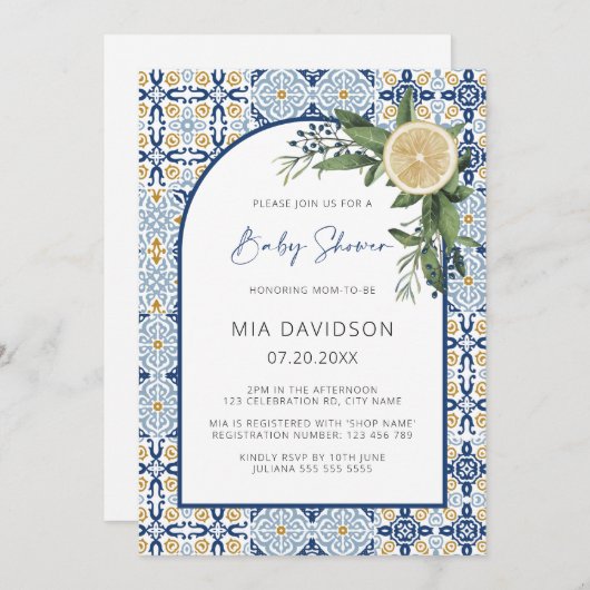 カプリベビーシャワーテーマレモンベビーイタリアンシャワー 招待状 (正面/裏面)