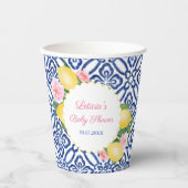 カプリレモン青&白タイル赤ちゃんシャワーパーティー 紙コップ (正面)