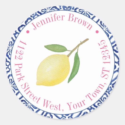 カプリレモン ピンク 青 タイル シャワー 返送先住所 ラウンドシール (正面)