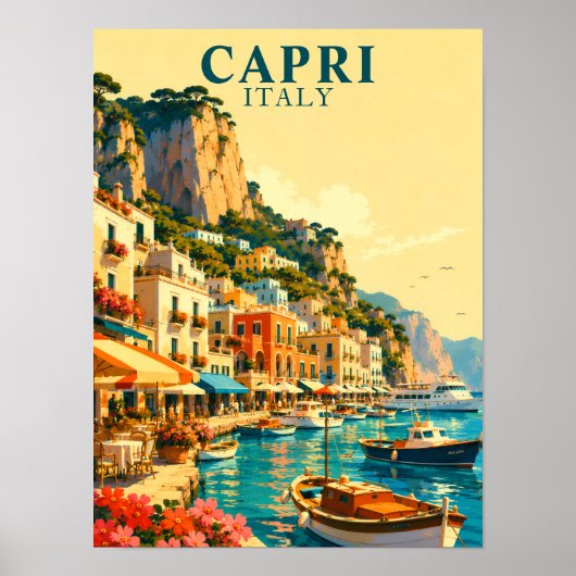 カプリ島イタリアマリーナグランデ港の思い出 ポスター (正面)