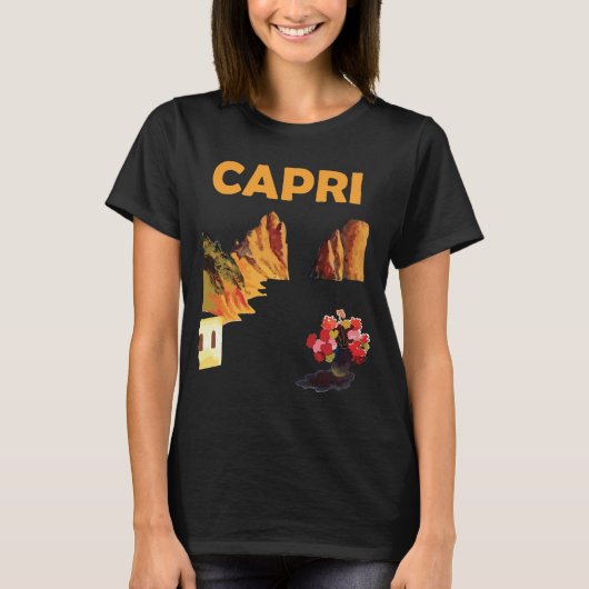 カプリ島イタリア海岸の崖 レトロな旅のTシャツ Tシャツ (正面)