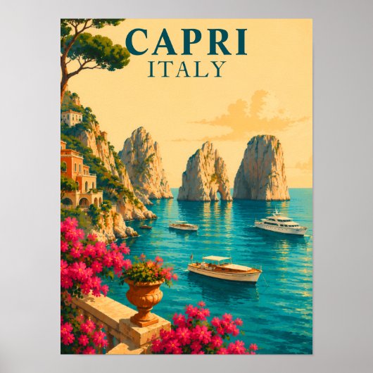 カプリ島 イタリア レトロな旅 ファラリョーニの海食柱 ポスター (正面)