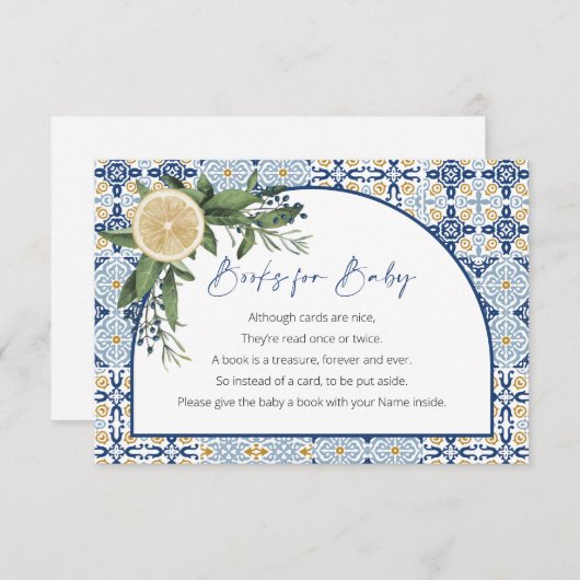 カプリ赤ちゃんシャワーイタリアン、柑橘類、ベビー用の本 エンクロージャーカード (正面/裏面)