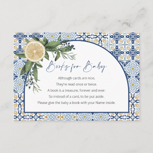 カプリ赤ちゃんシャワーイタリアン、柑橘類、ベビー用の本 エンクロージャーカード (正面)