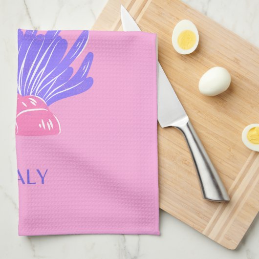 カプリ、イタリア、名門私立校風のピンク キッチンタオル (四つ折り)