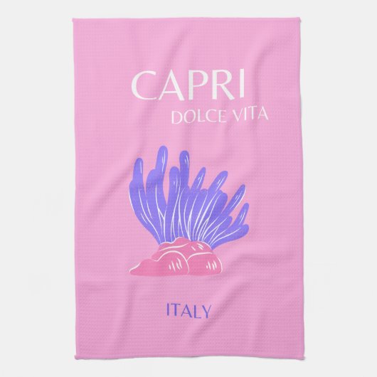 カプリ、イタリア、名門私立校風のピンク キッチンタオル (縦)