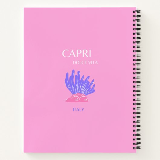 カプリ、イタリア、名門私立校風のピンク ノートブック (裏面)