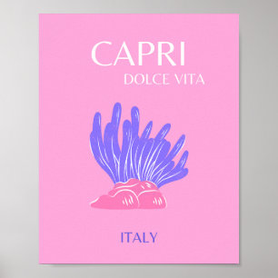 カプリ、イタリア、名門私立校風のピンク ポスター
