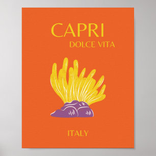 カプリ、イタリア、旅行名門私立校風の、オレンジ ポスター