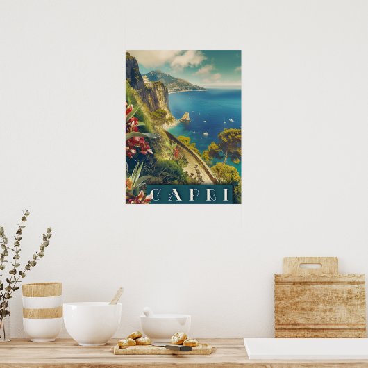 カプリ、イタリアItaliaコーストヴィンテージ旅行 ポスター (キッチン)