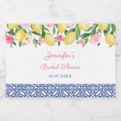 カプリ レモン ブルー ホワイト タイル ウェディング シャワーフェイバー リキュールボトルラベル (シングルラベル)