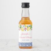 カプリ レモン ブルー ホワイト タイル ウェディング シャワーフェイバー リキュールボトルラベル (正面)