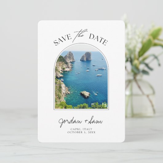 カプリItaly結婚式の日付を保存 招待状 (スタンド正面)