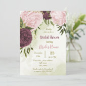 カベルネットピンクの花々葉緑のブライダルシャワー 招待状 (スタンド正面)