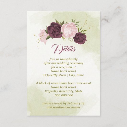 カベルネットピンクの花が葉緑色 エンクロージャーカード (正面)