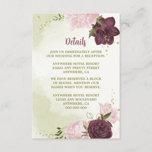 カベルネットピンクの花が葉緑色 エンクロージャーカード (正面)