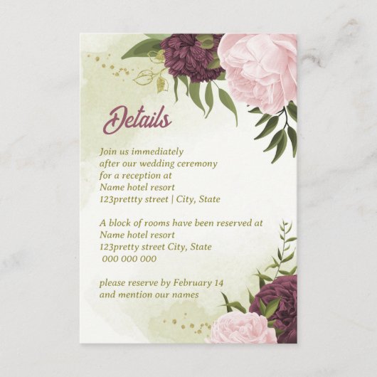 カベルネットピンクの花が葉緑色 エンクロージャーカード (正面)