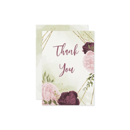 カベルネットピンク葉の花は結婚緑 サンキューカード (正面/裏面インサイチュ)