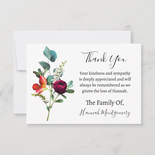 カベルネ花模様葬儀悔やみや弔慰ありがとう ノートカード (正面)