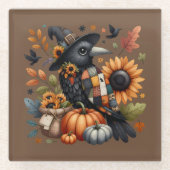 カボお洒落チャとヒマワリでカラス ガラスコースター (正面)