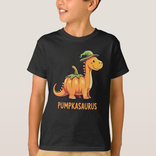 カボカザウルキュート恐竜カボチャ面白いハロウィーン Tシャツ (正面)