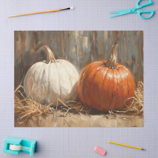 カボキンオレンジ白ヴィンテージ絵を描のデコパージュ 薄葉紙 (クラフト)