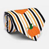 カボキンオレンジ白黒垂直ストライプ ネクタイ (ロール)