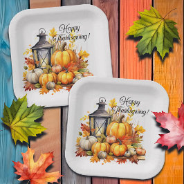 カボキンカエデの木の離れ木のランプ感謝祭 ペーパープレート