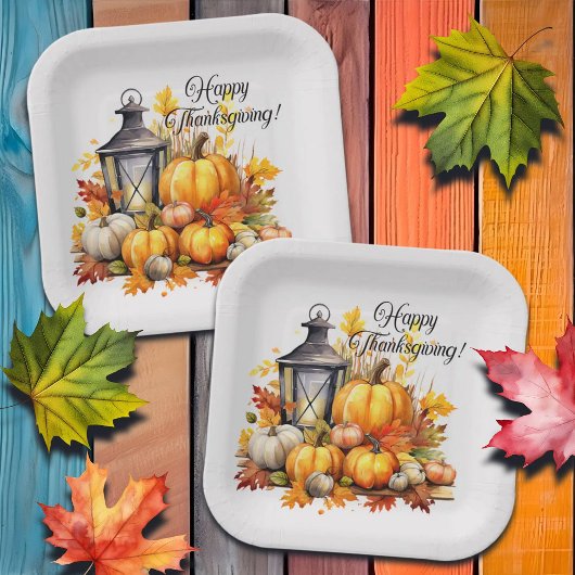 カボキンカエデの木の離れ木のランプ感謝祭 ペーパープレート