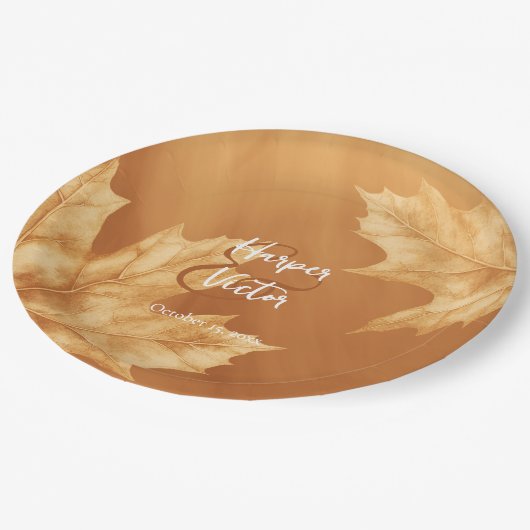 カボキンメープル離れアント秋の結婚式ナプキン ペーパープレート (アングル)