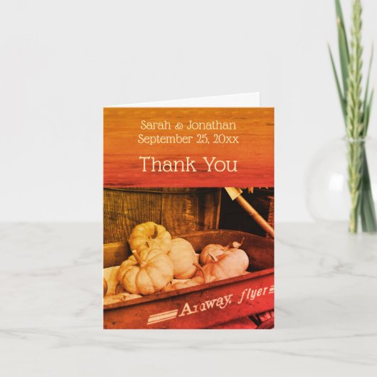 カボキンワゴンヴィンテージパーソナライズされた秋結婚ズ サンキューカード (正面)