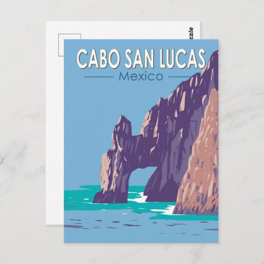 カボサンルーカスアーチメキシコトラベルアートヴィンテージ ポストカード (正面/裏面)