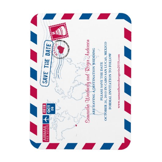 カボサンルーカスメキシコエアメール |日付を3x4で保存 マグネット (縦)