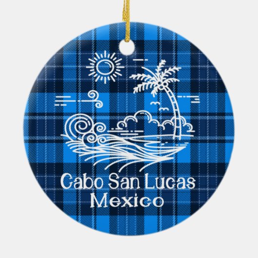 カボサンルーカスメキシコオンブルータータンチェッククリスマス セラミックオーナメント (裏面)