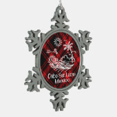 カボサンルーカスメキシコオンレッドタータンチェック スノーフレークピューターオーナメント (左)