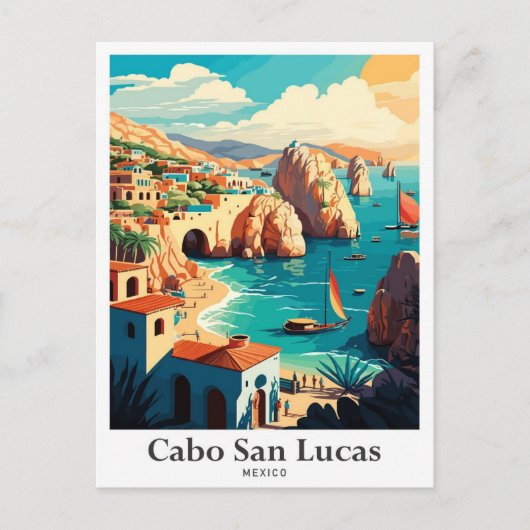 カボサンルーカスメキシコヴィンテージトラベルイラストレーション ポストカード (正面)