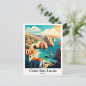 カボサンルーカスメキシコヴィンテージトラベルイラストレーション ポストカード (スタンド正面)