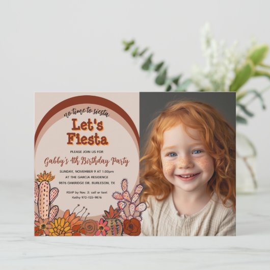 カボスお洒落フラワーズレトロフィエスタキッド誕生日 招待状 (スタンド正面)