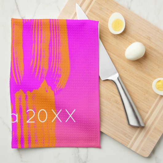 カボスアートアリゾナイヤー熱いピンクのオレンジモダン キッチンタオル (四つ折り)