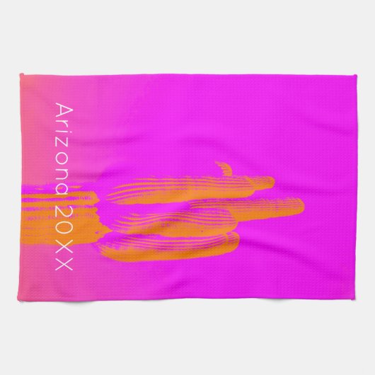 カボスアートアリゾナイヤー熱いピンクのオレンジモダン キッチンタオル (横)