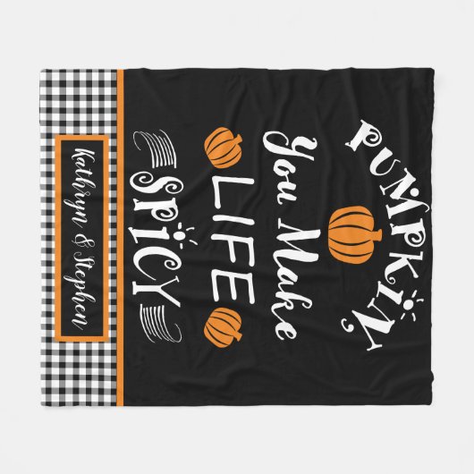 カボチャあなたが人生を作るスパイシーな秋バッファローチェック フリースブランケット (正面(横))