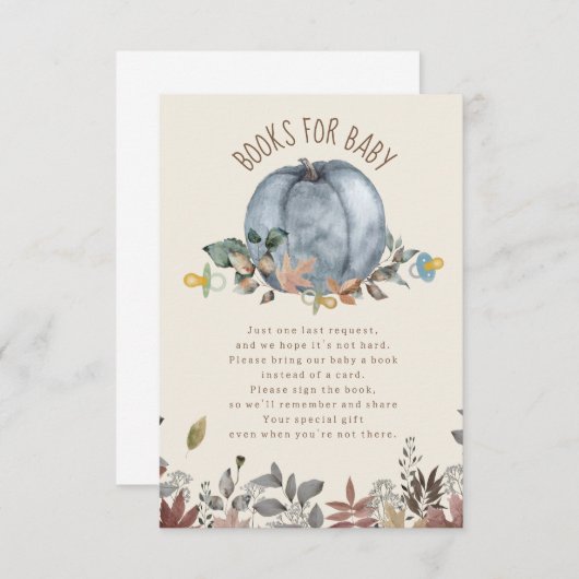 カボチャおしゃれな男の子の赤ちゃんシャワー本のリクエスト エンクロージャーカード (正面/裏面)