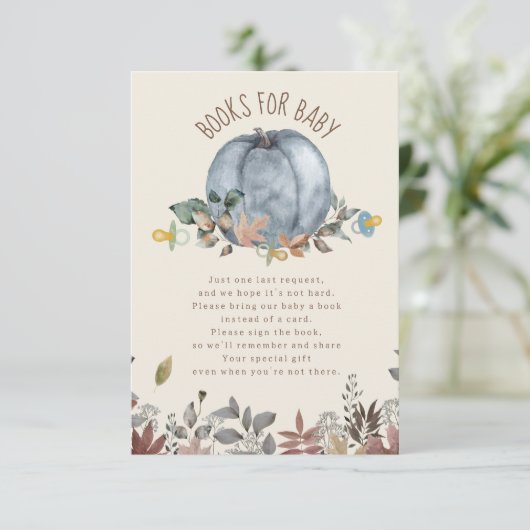 カボチャおしゃれな男の子の赤ちゃんシャワー本のリクエスト エンクロージャーカード (スタンド正面)