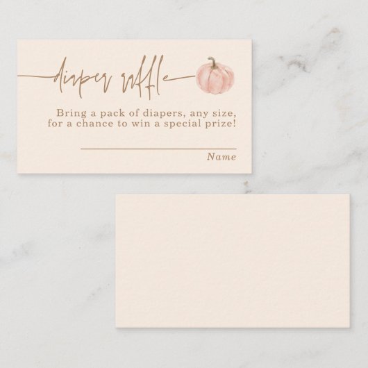 カボチャおむつラッフルカード、秋ガールベビーシャワー エンクロージャーカード (正面/裏面)