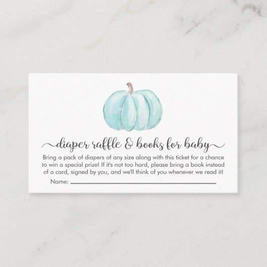 カボチャおむつラッフルブック男の赤ちゃんシャワー エンクロージャーカード (正面)