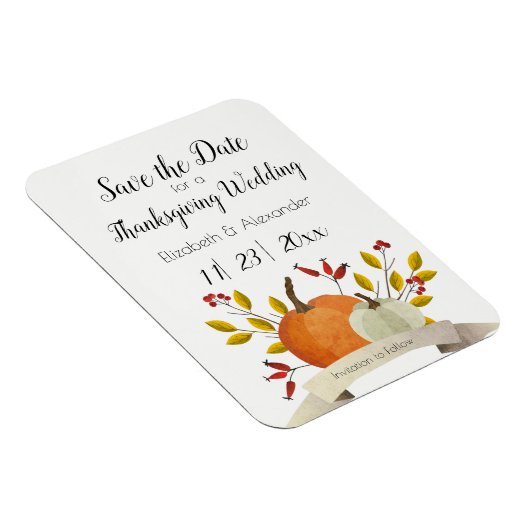 カボチャおもしろい/感謝祭結婚/日付を保存 マグネット (右側)