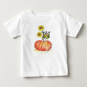 カボチャお洒落のカワイフクロウ ベビーTシャツ