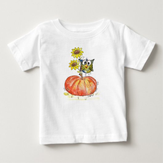 カボチャお洒落のカワイフクロウ ベビーTシャツ (正面)