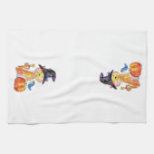 カボチャお洒落の可愛い魔女猫 キッチンタオル (横)
